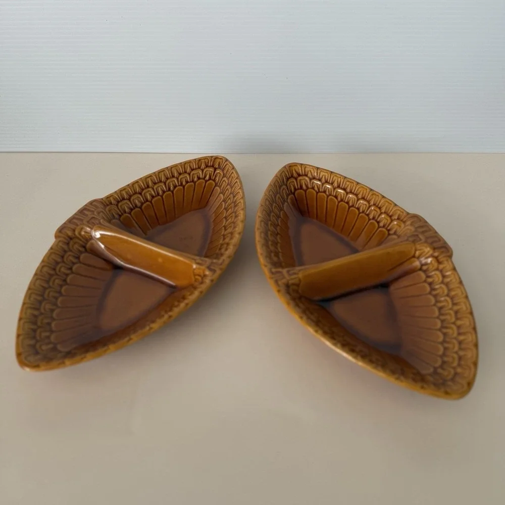 Maddux of California 1966 MCM 3 Piece Divided Serving Tray Burnt Orange Glaze